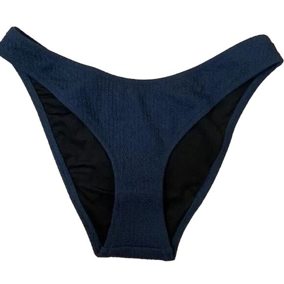 NWT J.Crew Textured Curved Waist Cheeky Bikini Bottom High Cut Leg S Navy Blue - Picture 2 of 15